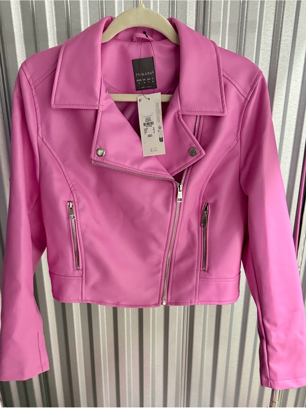 Primark Bubblegum Pink Faux Leather Moto Jacket NWT size 8 (M)